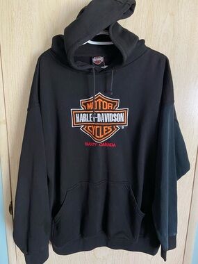 Harley Davidson Official Bar & Shield Logo Black Hoodie Banff Canada XL FLAW